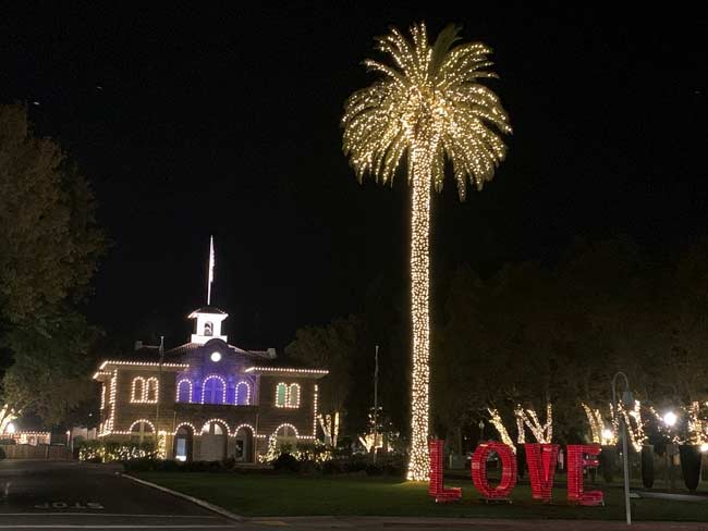 LOVE sign at night in Sonoma Plaza Park